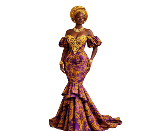 Modern Ankara gown with gold accents
