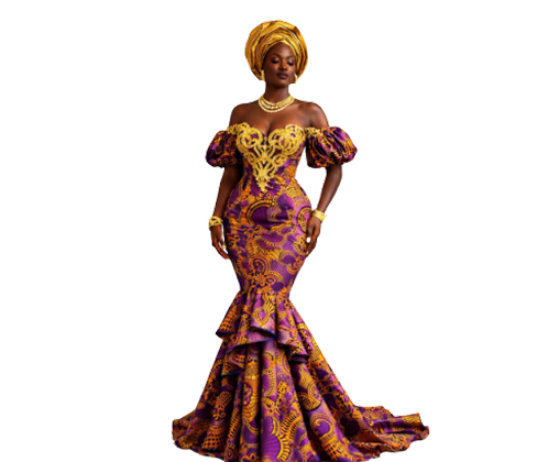 Modern Ankara gown with gold accents